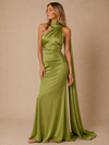 Sienna Satin Scarf Maxi Dress – Sage Olive
