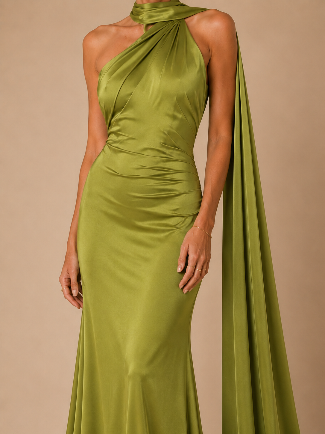 Sienna Satin Scarf Maxi Dress – Sage Olive