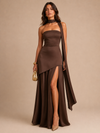Aurelia Strapless Scarf Maxi Dress – Espresso Brown
