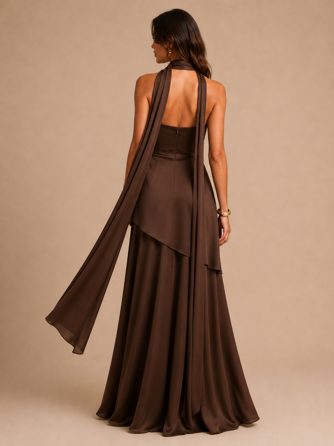Aurelia Strapless Scarf Maxi Dress – Espresso Brown