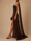 Aurelia Strapless Scarf Maxi Dress – Espresso Brown