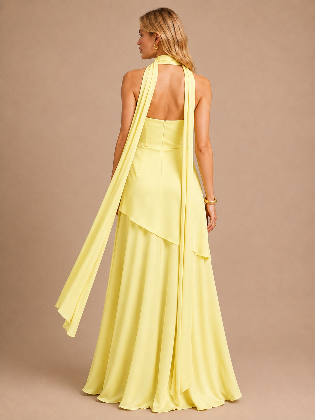 Aurelia Strapless Scarf Maxi Dress – Buttercream Yellow