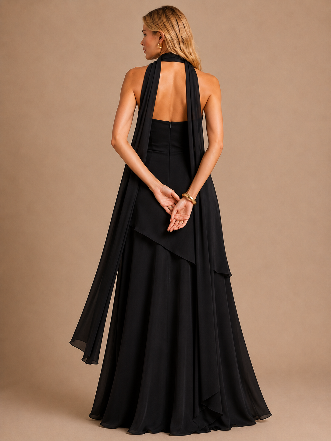 Aurelia Strapless Scarf Maxi Dress – Onyx Black