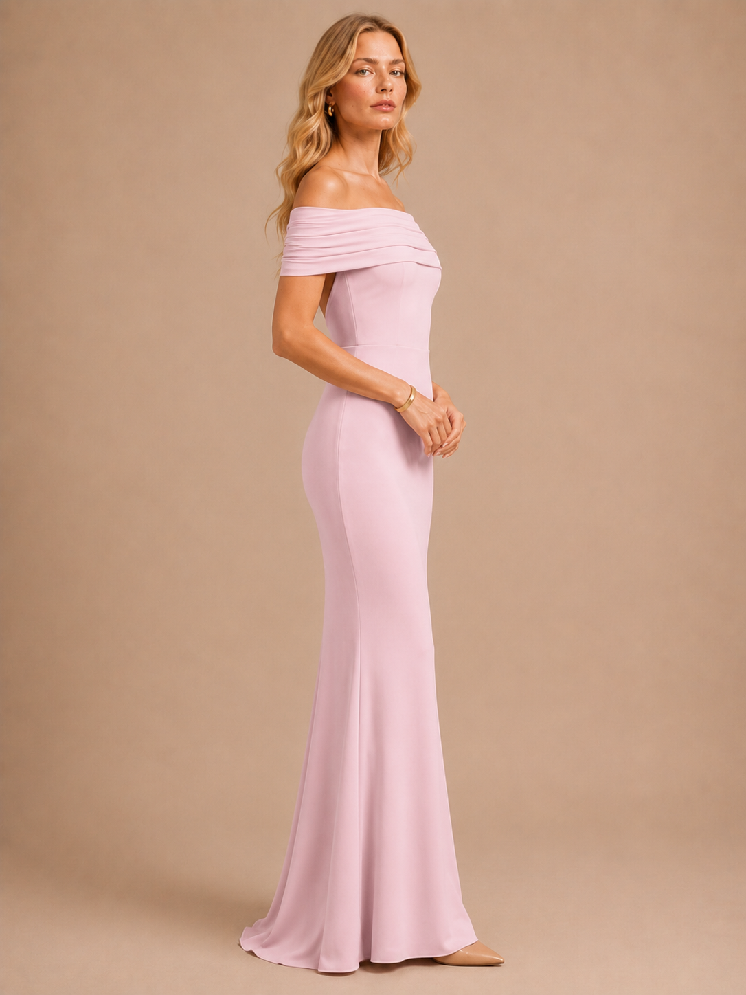Elodie Off-Shoulder Maxi Dress – Blush Pink