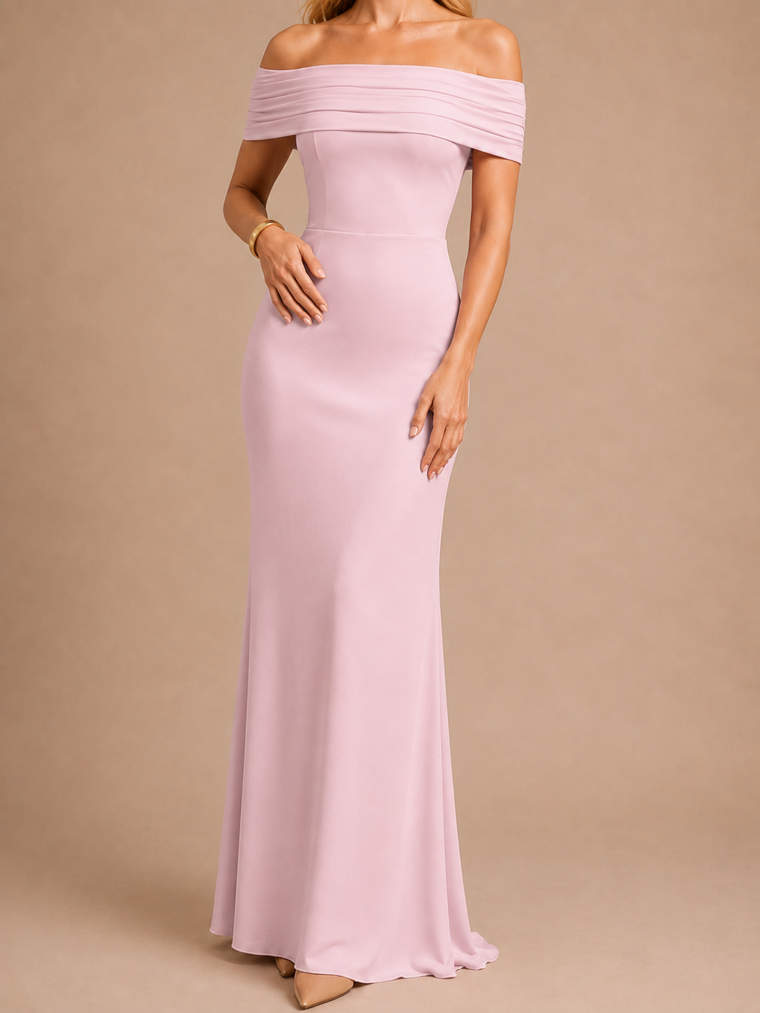 Elodie Off-Shoulder Maxi Dress – Blush Pink
